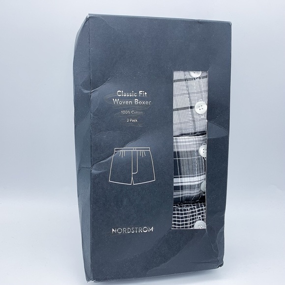 3-Pack NORDSTROM 100% Cotton Classic Fit Woven Boxer in Black-White Plaid Plack - Picture 9 of 14